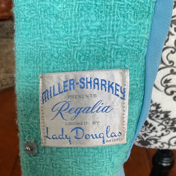 Vintage loomed lambswool suit jacket with mink collar in turquoise - Picture 5 of 14